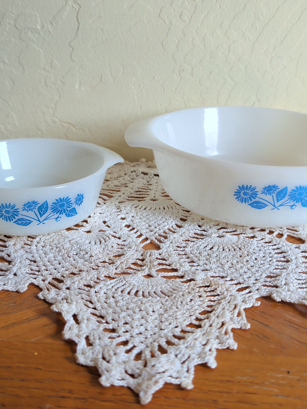 2 Corn Flower Blue Fire King Casserole Dish is a vintage piece from the Fire-K